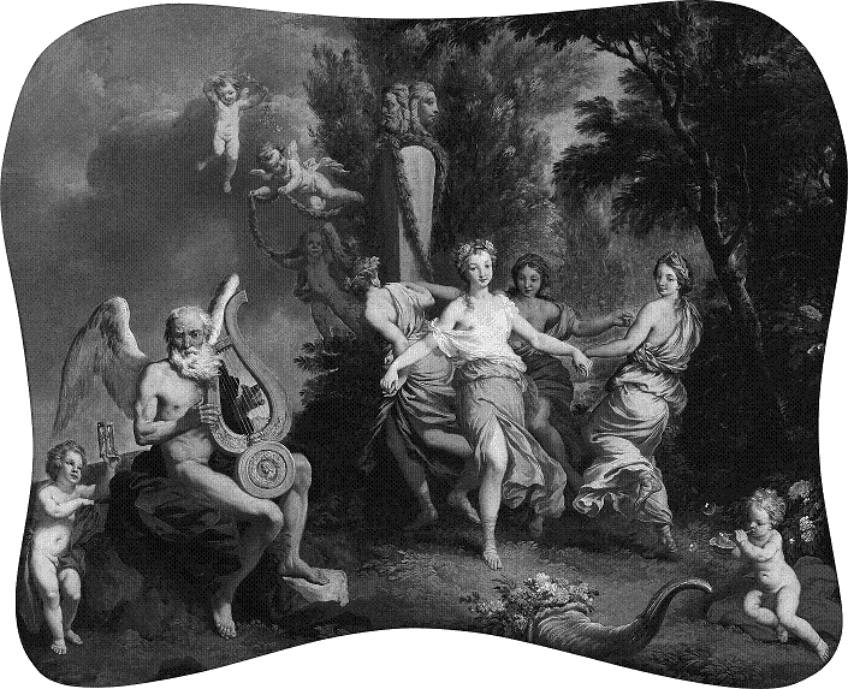 Tanec na hudbu času, malby z 18. stol. ze školy francouzského barokního malíře Laurenta de la Hyre (1606–1656)