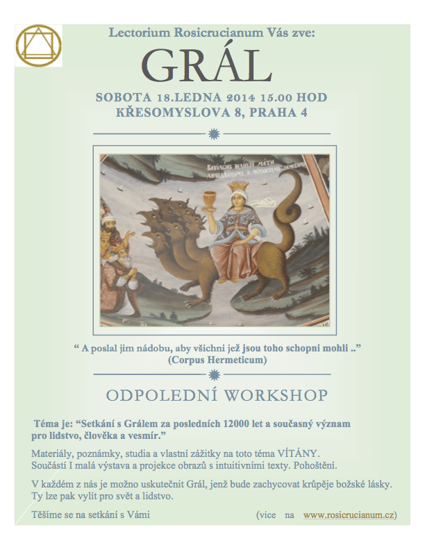 Odpolední workshop na téma Grál - 18.1. v Praze